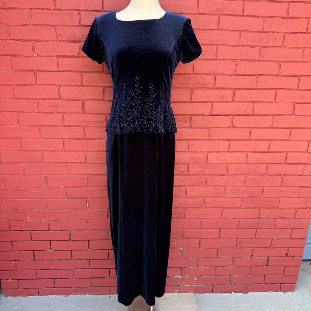 Vtg Jessica Howard Dress Small‎ Velvet Beaded Maxi Short Sleeve Gown Whimsygoth